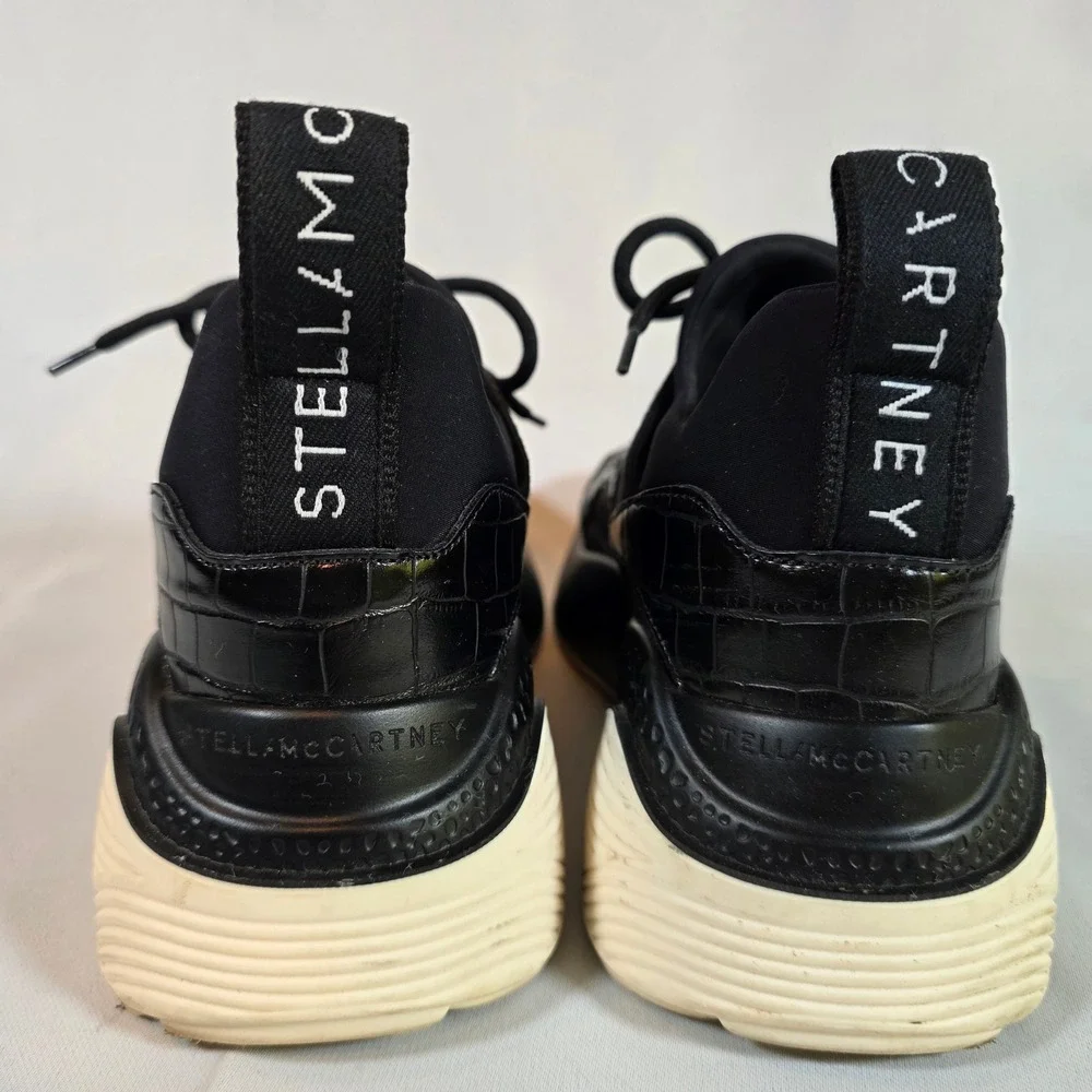 Stella McCartney Eclypse Black Croc Embossed Chunky Platform Sneakers Sz 38/7.5